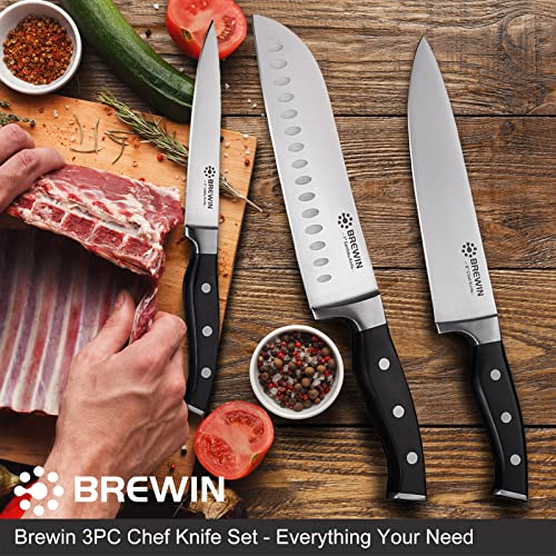 Brewin Skilled Kitchen Knife Set - 3-Piece Chef Knives, Sharp Excessive Carbon Stainless Metal Japanese Cooking Knives with Present Field