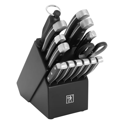 Henckels Assertion 15-Piece Kitchen Knife Set with Block, Together with Chef Knife, Steak Knives, and Kitchen Knife Sharpener, Black Stainless Metal