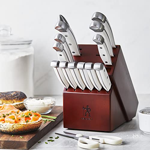 HENCKELS Assertion 15-Piece Knife Set with Block and White Handles – German Engineered for Over 100 Years of Experience