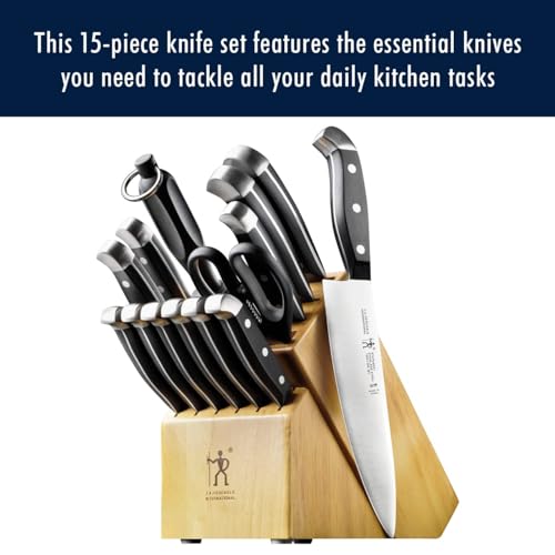 HENCKELS Premium 15-Piece Knife Set with Block - German Engineered, Razor-Sharp Knives Constructed on Over 100 Years of Experience, Light-weight and Sturdy