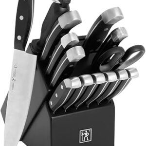 Henckels Assertion 15-Piece Kitchen Knife Set with Block, Together with Chef Knife, Steak Knives, and Kitchen Knife Sharpener, Black Stainless Metal