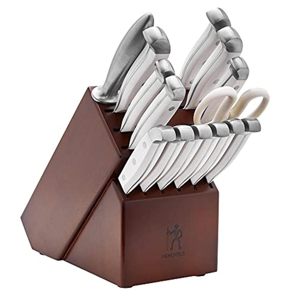 HENCKELS Assertion 15-Piece Knife Set with Block and White Handles – German Engineered for Over 100 Years of Experience