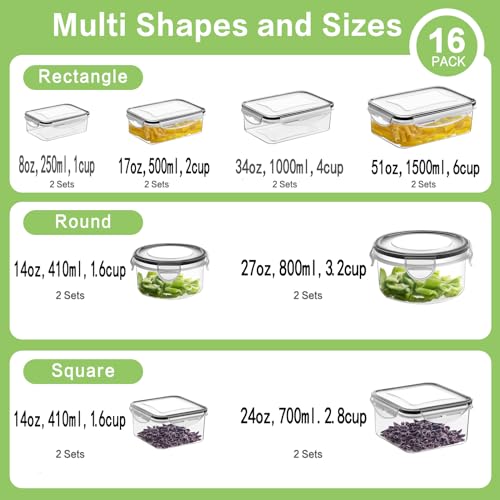 HOMBERKING 32-Piece Meals Storage Container Set with Snap-On Lids (16 Lids + 16 Containers), BPA-Free Plastic Lunch Bento Packing containers for Dwelling Use, Black