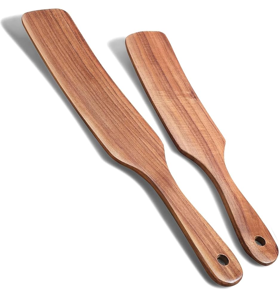 Pure Acacia Wooden Spurtle Set – 2-Piece Kitchen Utensil Set for Cooking, Stirring, Mixing, and Serving – As Seen on TV Non-Sick Spurtles