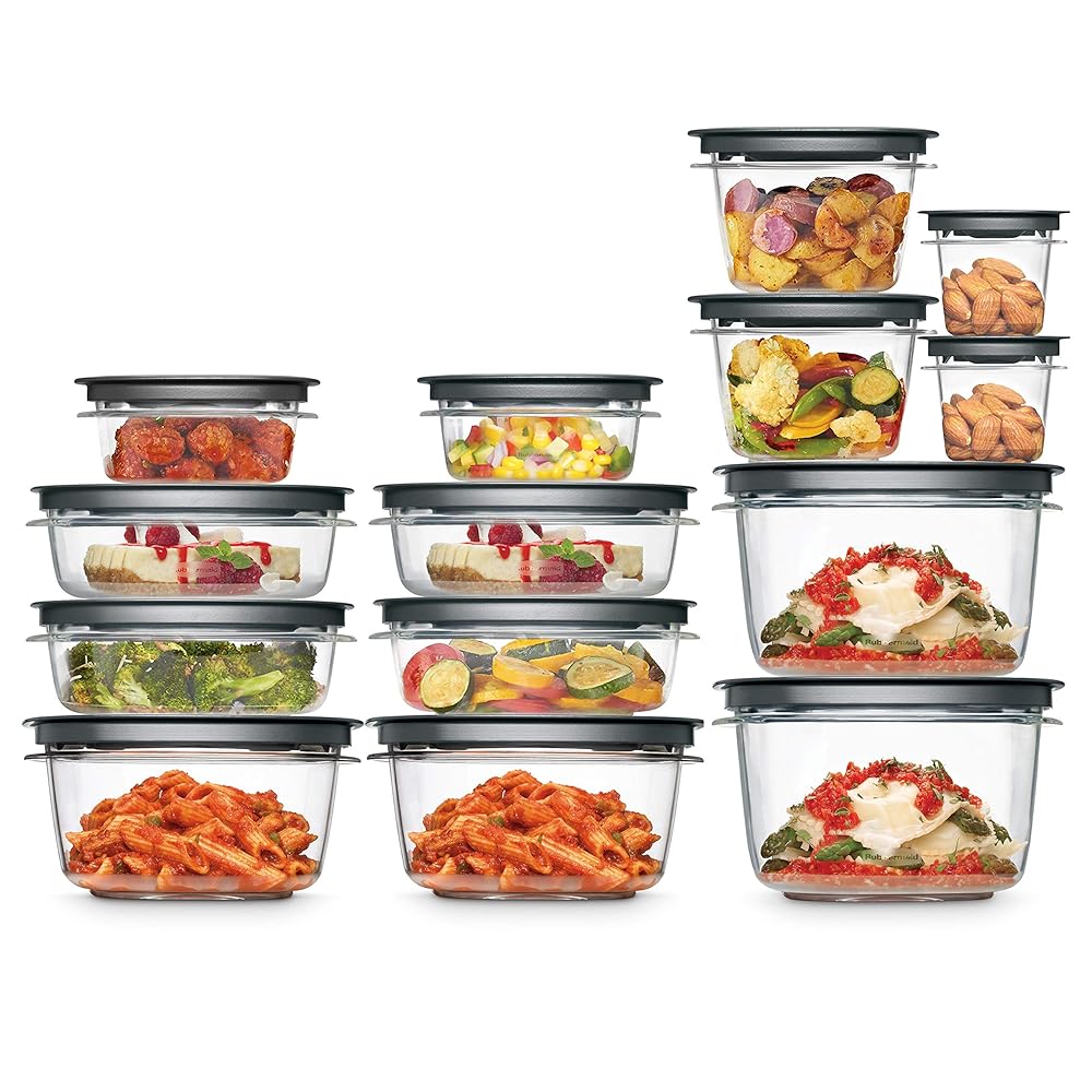 Rubbermaid 28-Piece Clear and Gray Meals Storage Set with Premium Snap Bases and Assorted Lids – Excellent for Meal Prep, Leftovers, and Dishwasher Protected