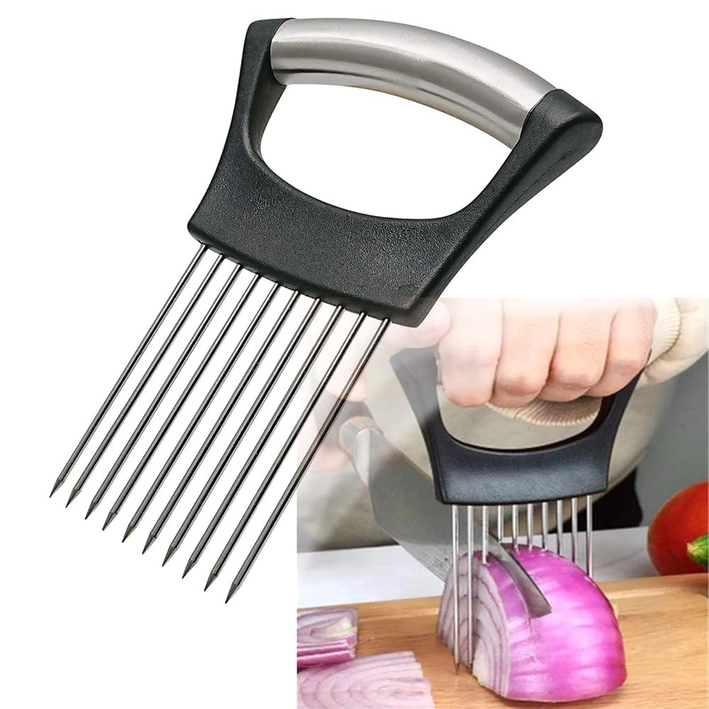 Stainless Metal Onion Slicing Holder – Versatile Cutter for Onions, Tomatoes, Avocados, Eggs, and Different Greens – Important Kitchen Software